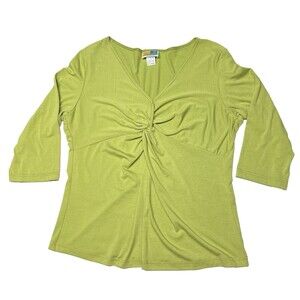 Vintage Sea Suns Women 3/4 Sleeve V-neck Twist Center Top USA Made XL Chartreuse